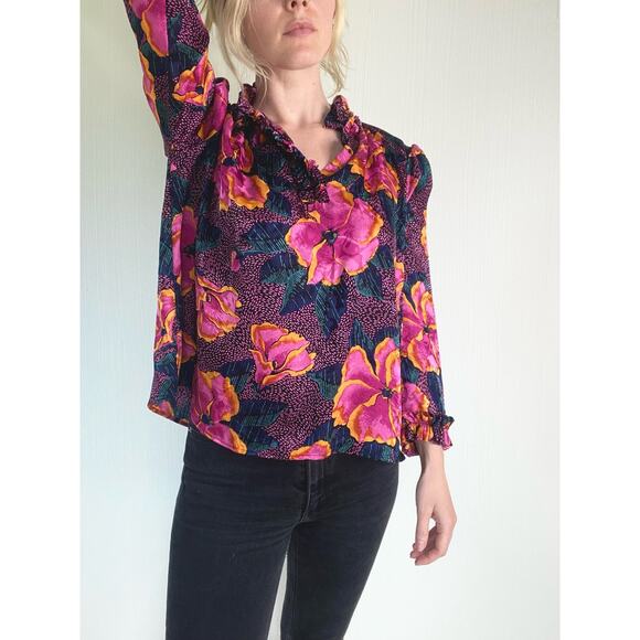 WARM Pink Floral Print Oversized Silk Blouse US Small - Picture 13 of 16